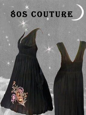 Black Cocktail Dress is Vintage Couture, One of a Kind Formal with Handwork